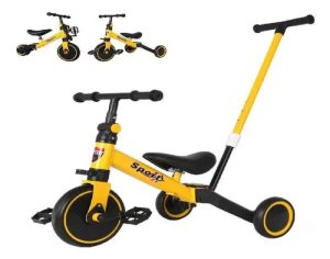 Triciclo Bebe Niño Niña Bebes Paseador Montable 5 en 1 amarillo - Imagen 3