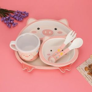 Vajilla de Bambú con Diseño de Cerdito - Imagen 3