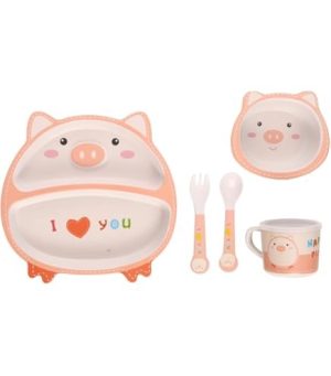 Vajilla de Bambú con Diseño de Cerdito