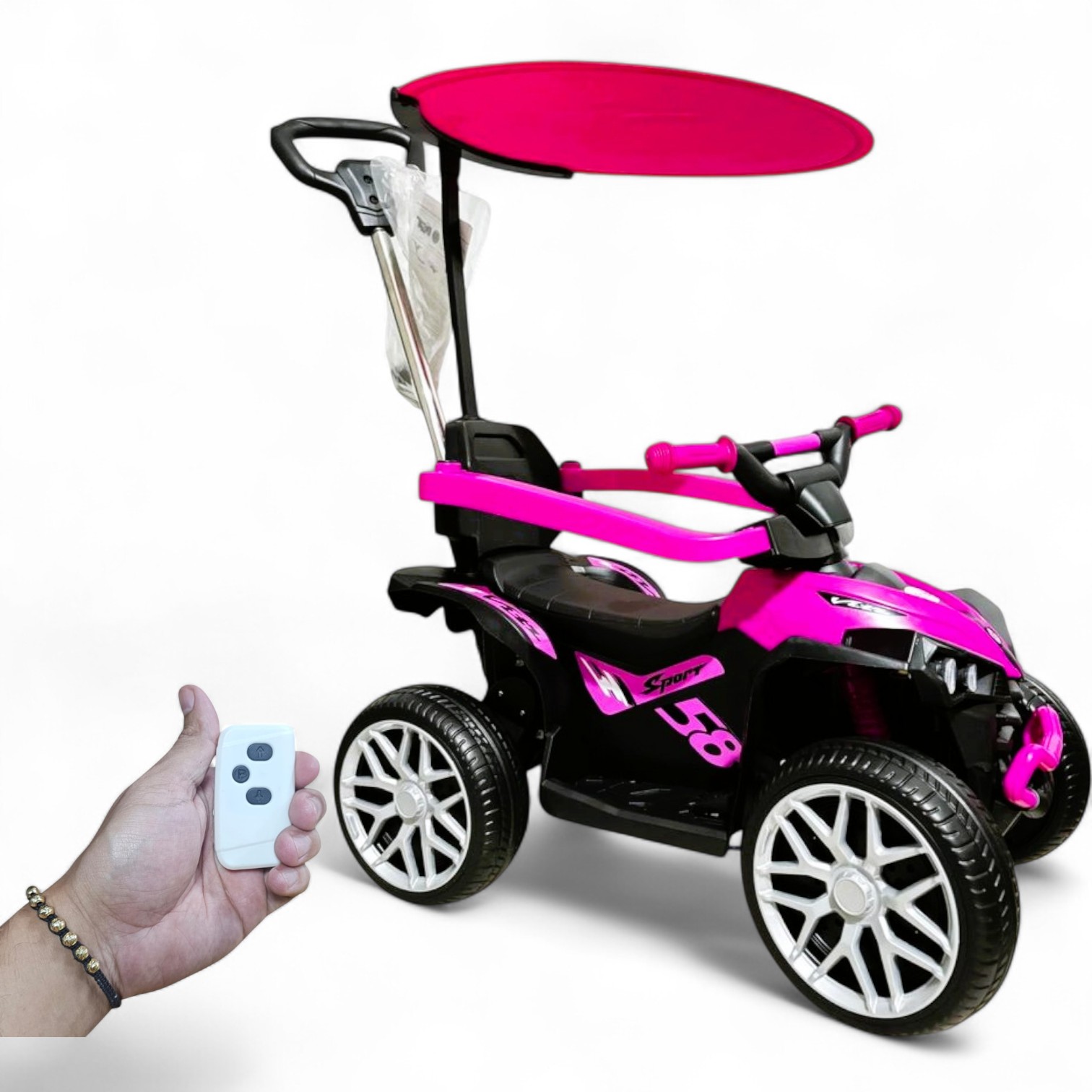 Carro Montable Bebe Paseador Musical Juguete Control 1-6 Años Electrico Ref. 1605 Llanta En Goma Fucsia