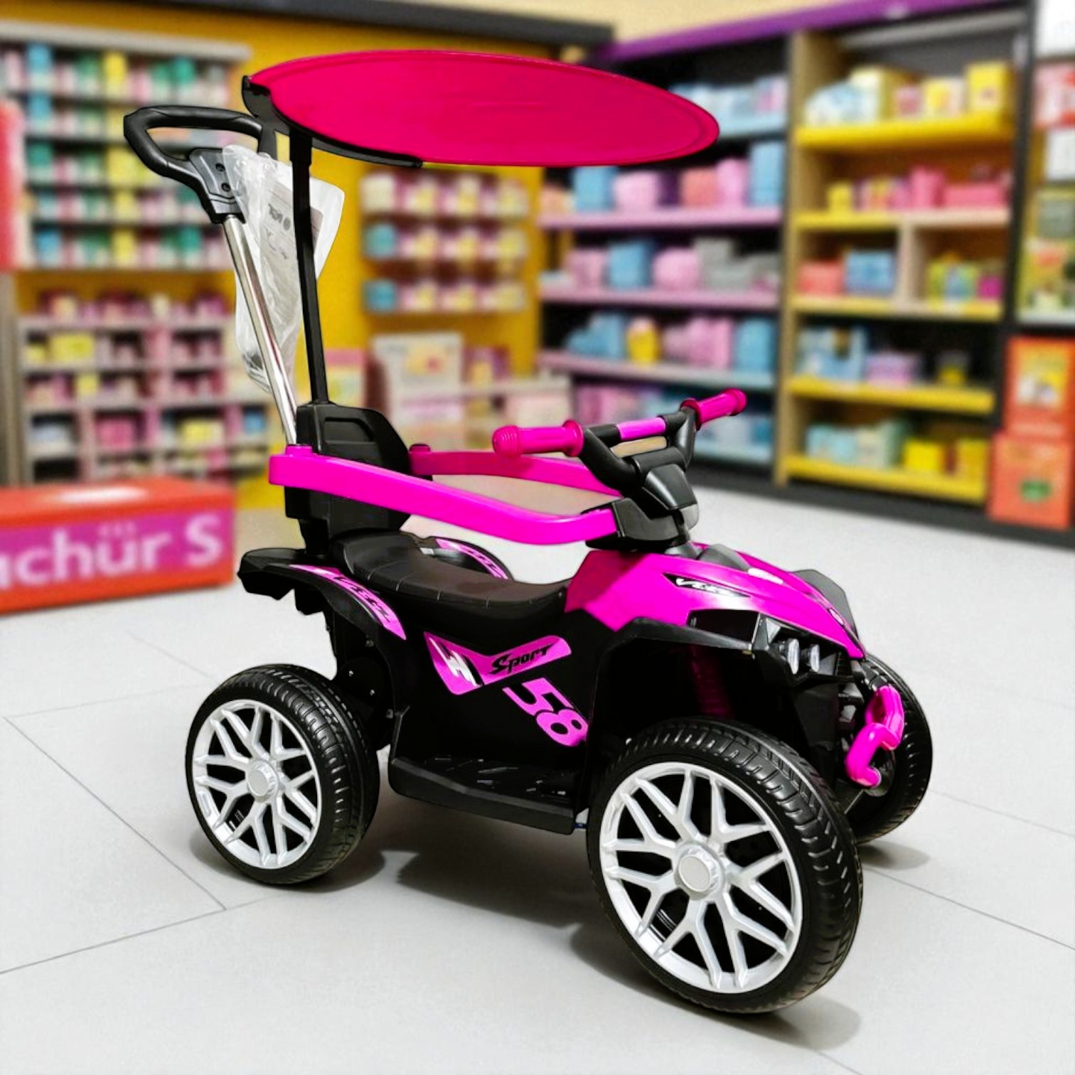 Carro Montable Bebe Paseador Musical Juguete Control 1-6 Años Electrico Ref. 1605 Llanta En Goma Fucsia - Imagen 2