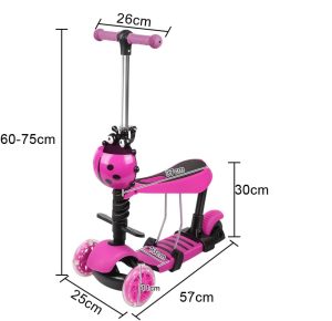 Patineta Scooter Monopatín 3 En 1 Niños Niñas 2 A 8 Años Escarabajo FUCSIA - Imagen 4