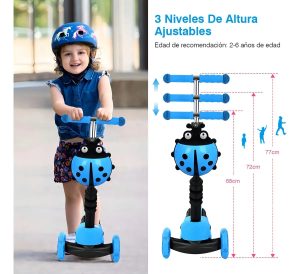 Patineta Scooter Monopatín 3 En 1 Niños Niñas 2 A 8 Años Escarabajo  AZUL - Imagen 12