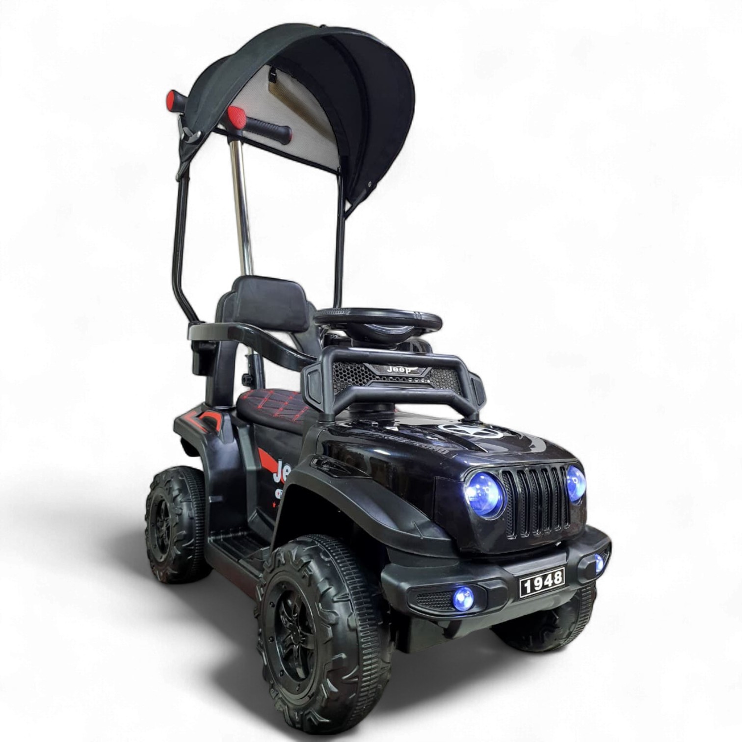 Carro Montable Bebe Paseador Musical Juguete 1-5 años JEEP NEGRO