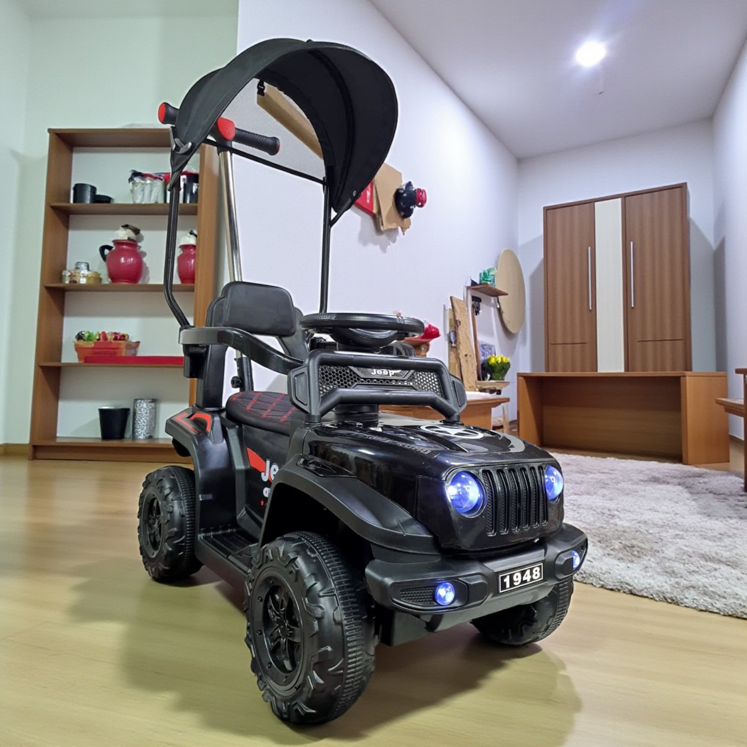 Carro Montable Bebe Paseador Musical Juguete 1-5 años JEEP NEGRO - Imagen 6