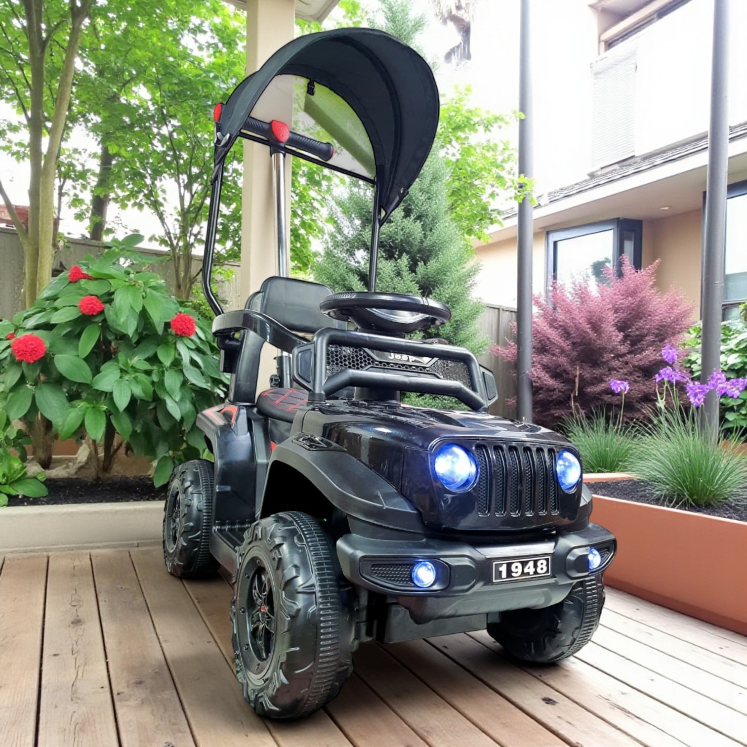 Carro Montable Bebe Paseador Musical Juguete 1-5 años JEEP NEGRO - Imagen 3