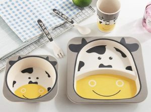 Set Vajilla Bebe Bambú Menaje 5 Pieza Biodegradable Infantil Vaca - Imagen 2