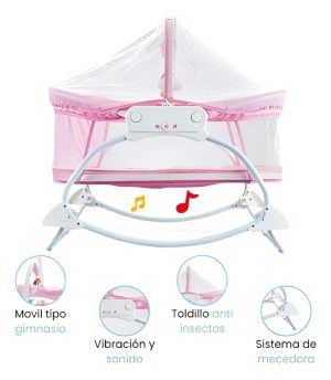 Silla Moisés Mecedora Con Vibración Musical Para Bebes Rosado - Imagen 5