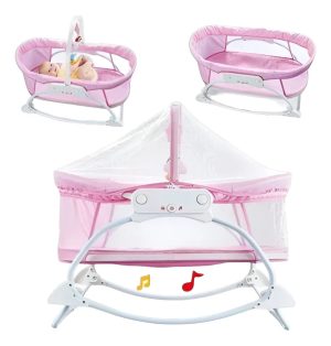 Silla Moisés Mecedora Con Vibración Musical Para Bebes Rosado - Imagen 7
