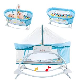 Silla Moisés Mecedora Con Vibración Musical Para Bebes Azul - Imagen 5
