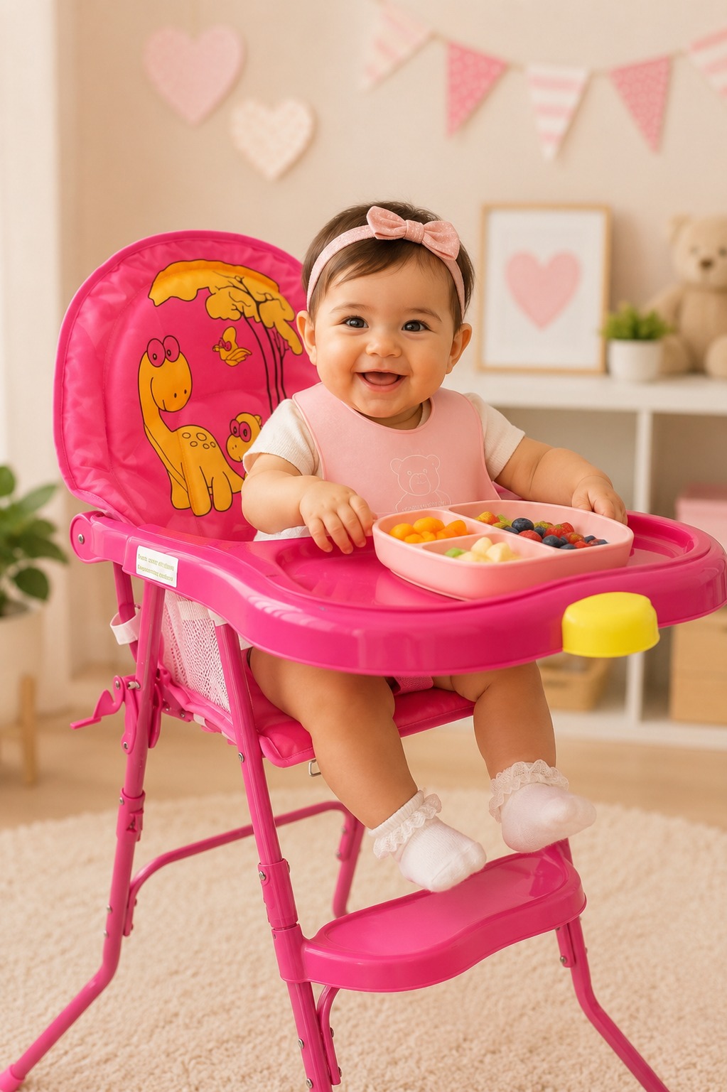 Comedor Bebe Plegable Dinosaurio Rosado Infantil - Imagen 2