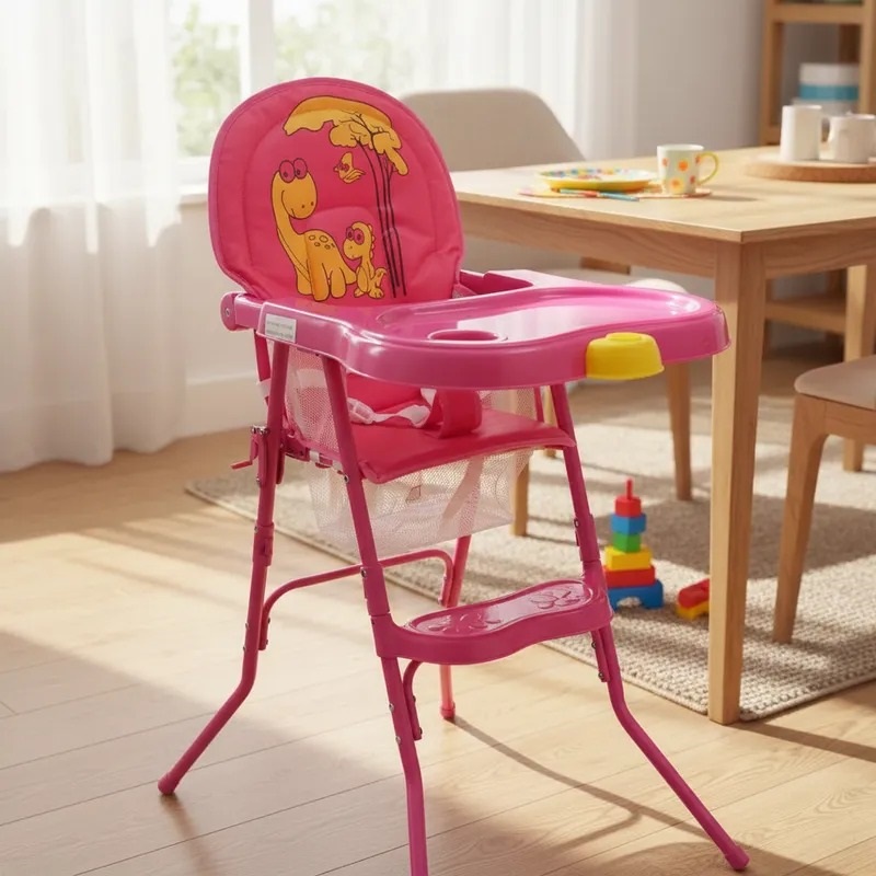 Comedor Bebe Plegable Dinosaurio Rosado Infantil - Imagen 3