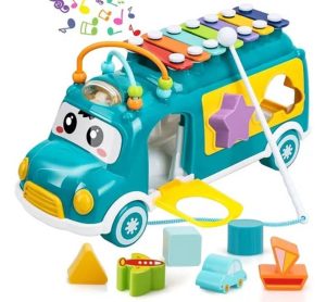 Bus Xilófono Didáctico Juguete Bebe Infantil Encajar Musical Verde