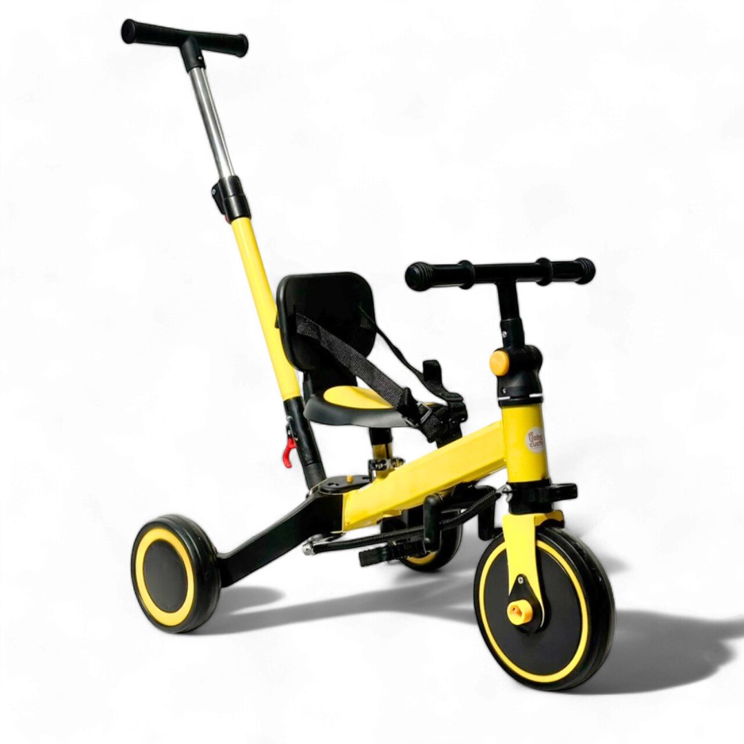 Triciclo Con Guía Y Bicicleta Inicación 5 En 1 Bebe AMARILLO SUPER LUJO