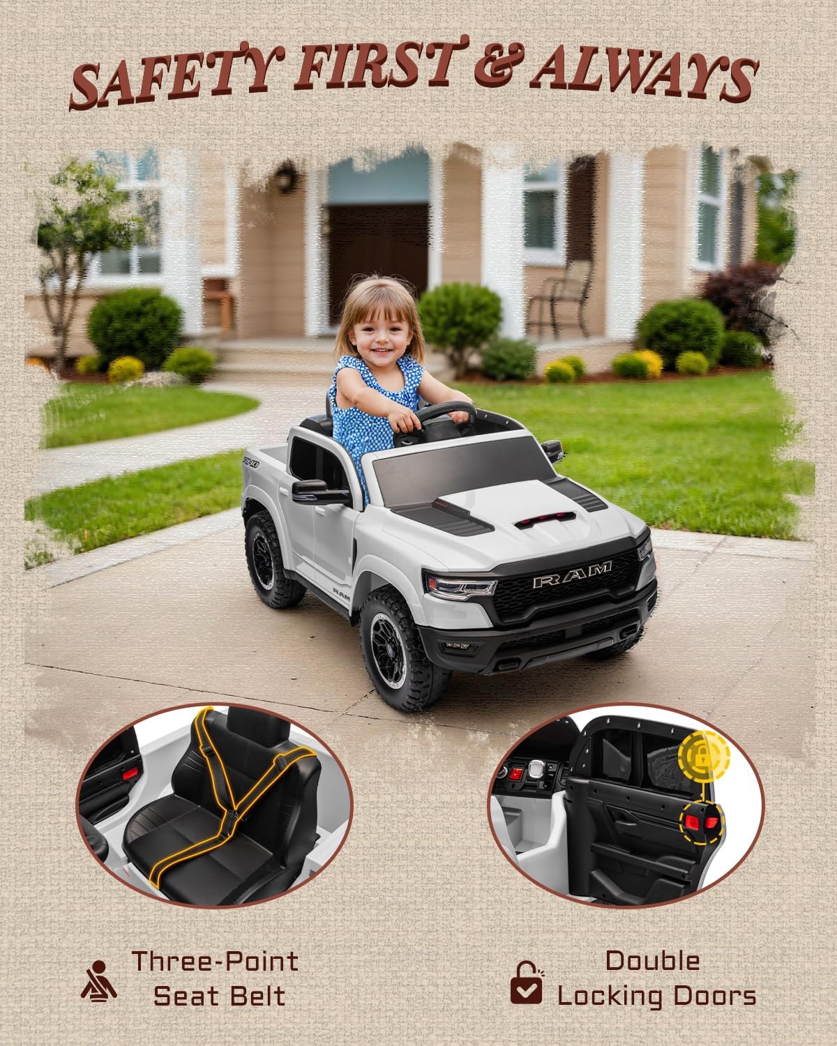 Carro Infantil Batería Eléctrico Campero DODGE RAM 24V 1-9 BLANCO - Imagen 3