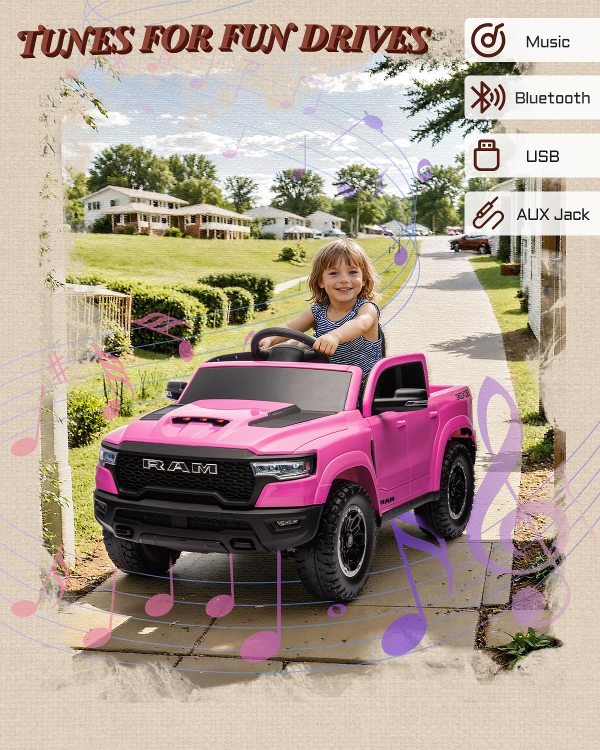 Carro Infantil Batería Eléctrico Campero DODGE RAM 24V 1-9 ROSADO - Imagen 5