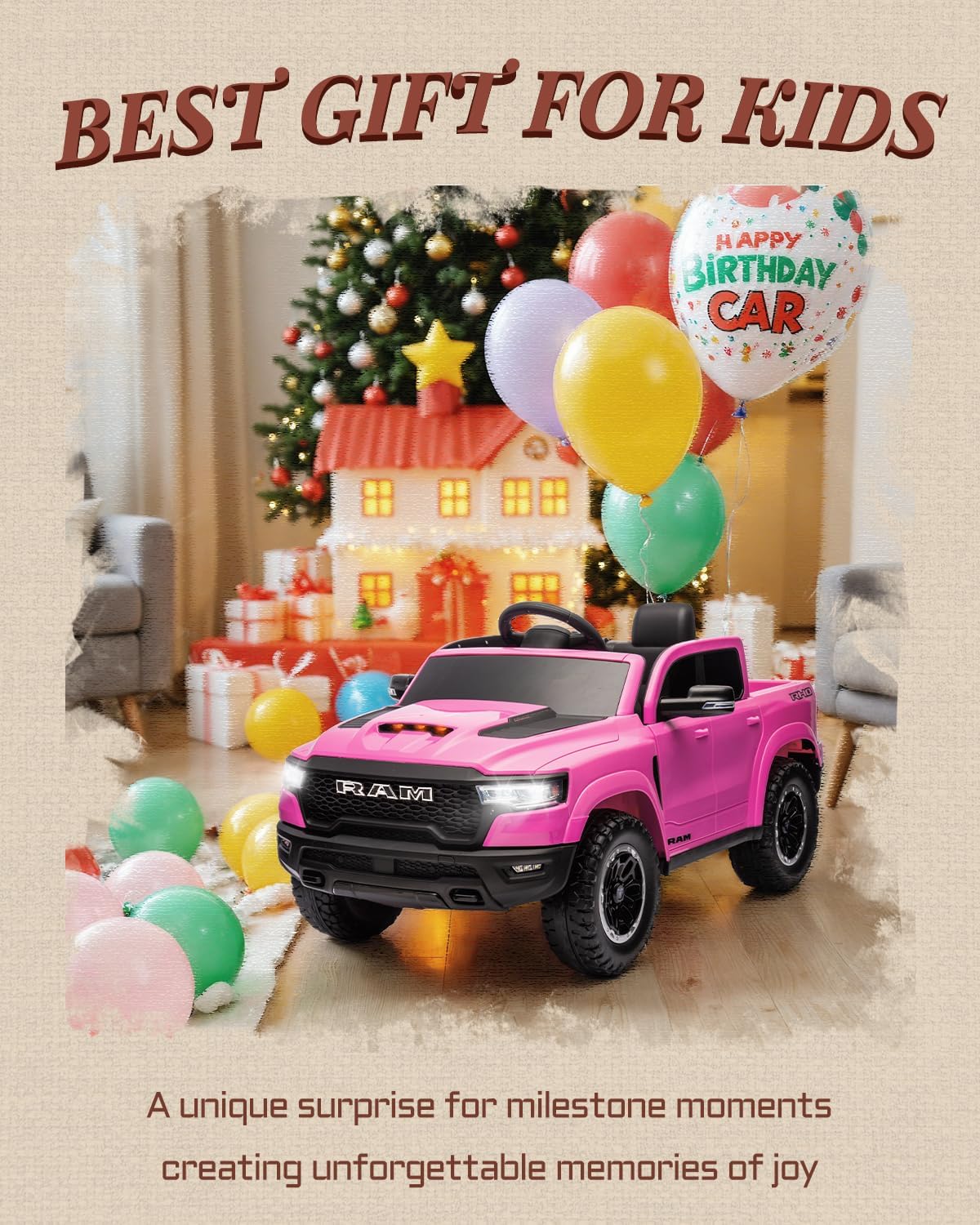 Carro Infantil Batería Eléctrico Campero DODGE RAM 24V 1-9 ROSADO - Imagen 3
