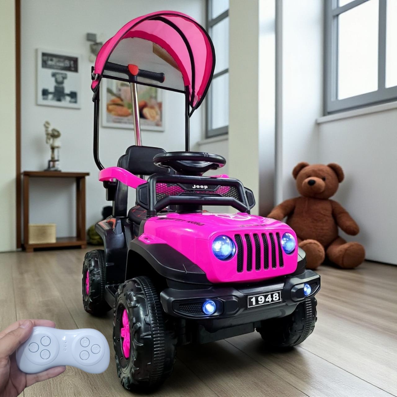Carro Montable Bebe Paseador Musical Juguete Control 1-5 años JEEP FUCSIA - Imagen 4