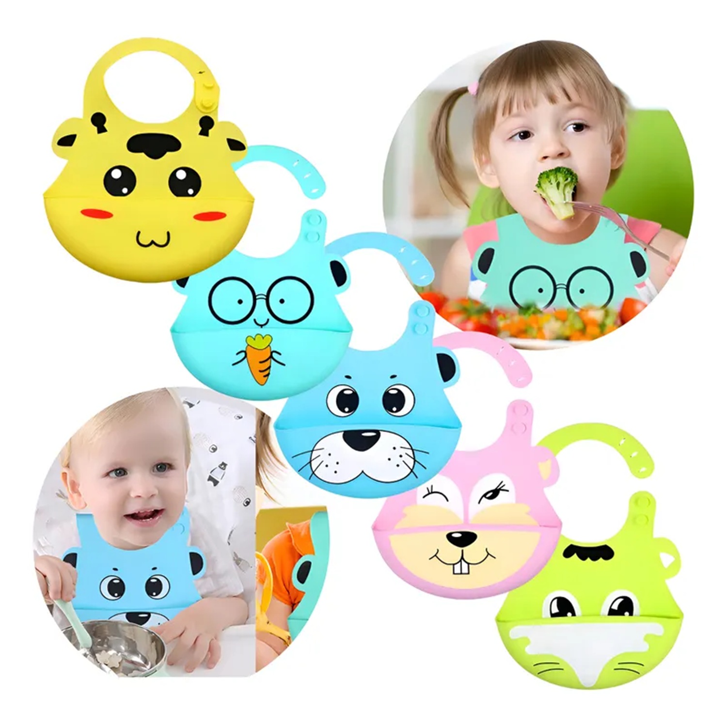 Baberos En Silicona Con Recolector Contenedor Bebe Infantil Unisex - Imagen 12