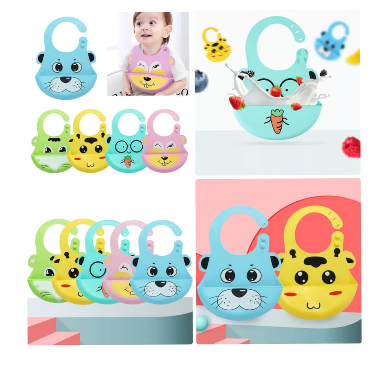Baberos En Silicona Con Recolector Contenedor Bebe Infantil Unisex - Imagen 11