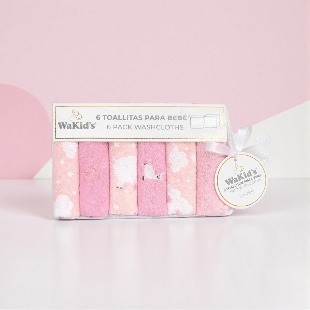 Babero Bebe Tipo Babitas X 6 Toallitas Gases Wakid's A-77879 Babitas Rosado - Imagen 2