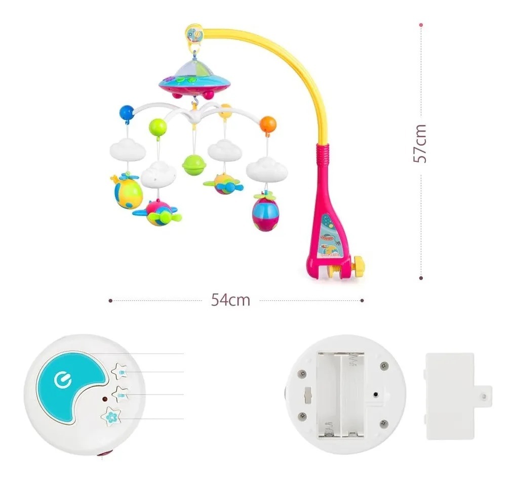 Móvil Bebe Musical Luces Control Remoto Unisex Juguete Cuna - Imagen 9