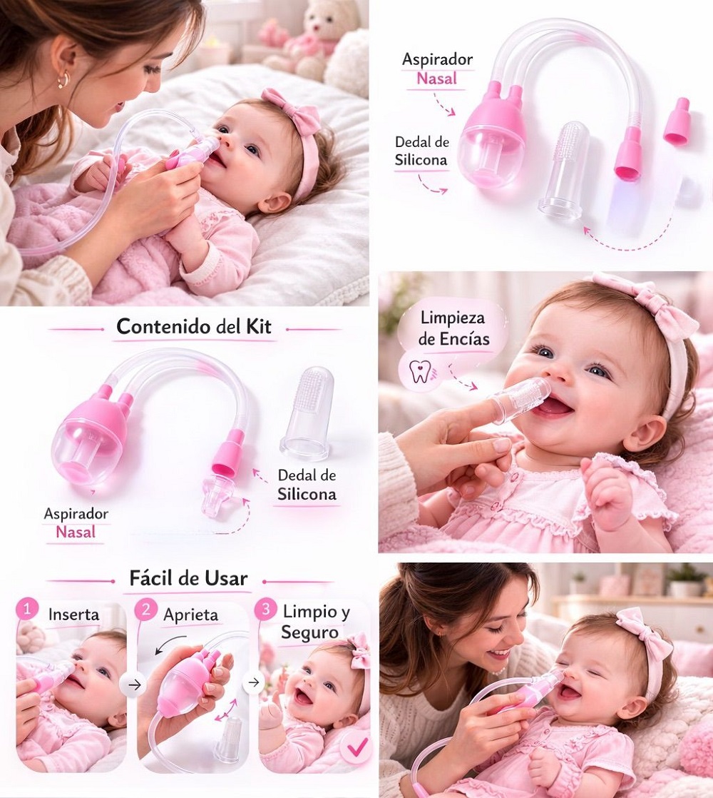 Aspirador Nasal Manguera + Dedal De Silicona Para Bebe Rosado - Imagen 4