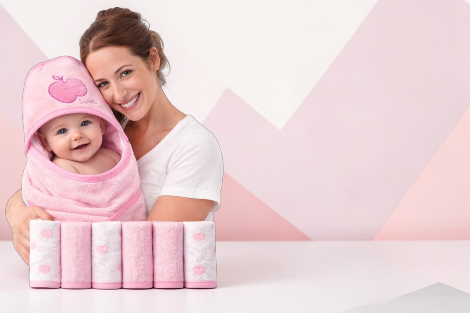 Toalla Algodon Con Capota De Playa + babitas Color Rosado Ref: A-77868 - Imagen 2