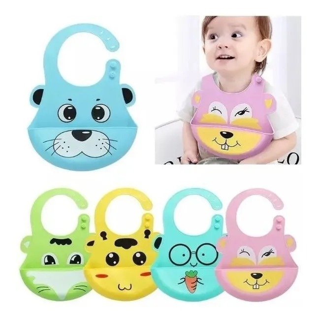 Baberos En Silicona Con Recolector Contenedor Bebe Infantil Unisex - Imagen 2