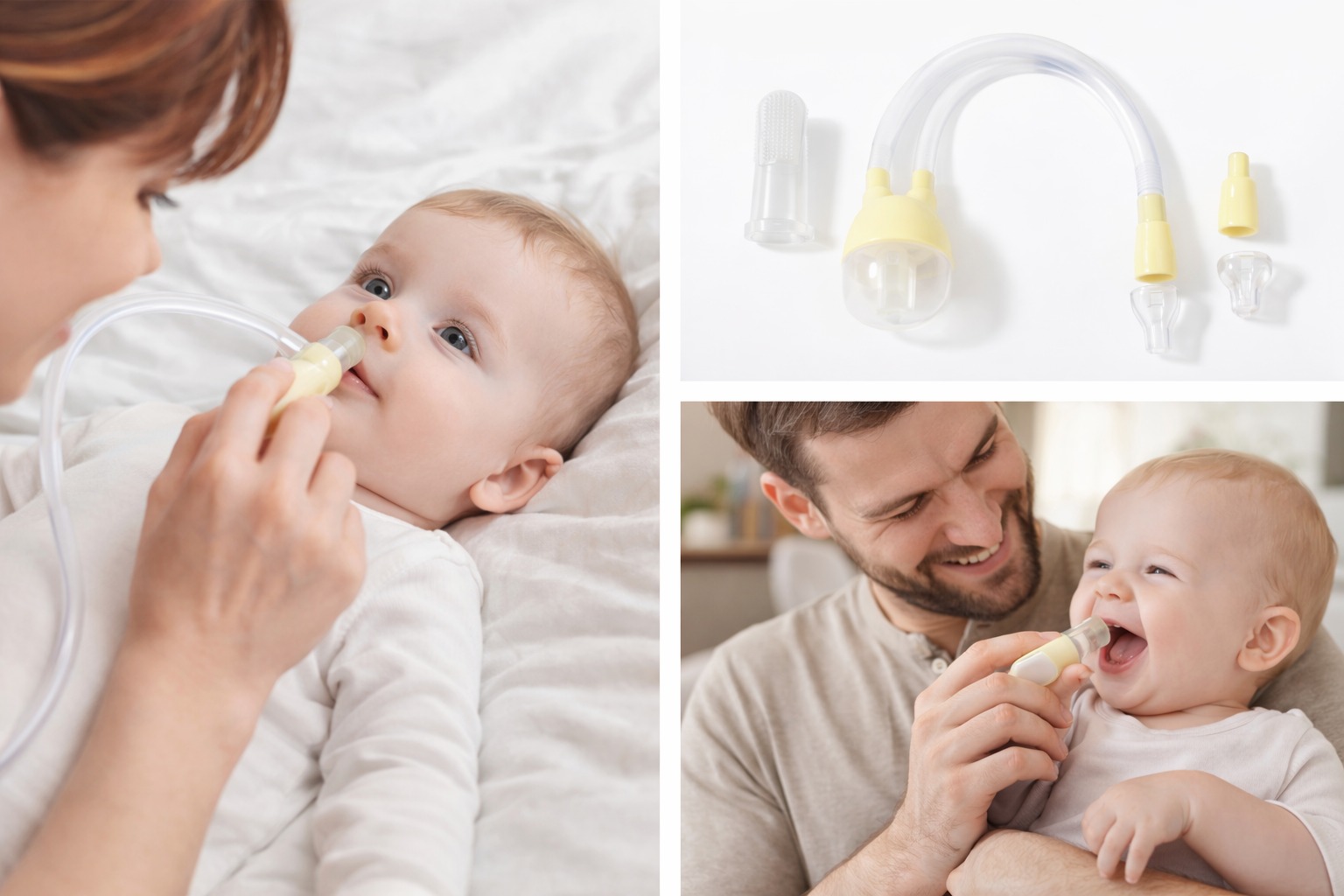 Aspirador Nasal Manguera + Dedal De Silicona Para Bebe Amarillo - Imagen 2