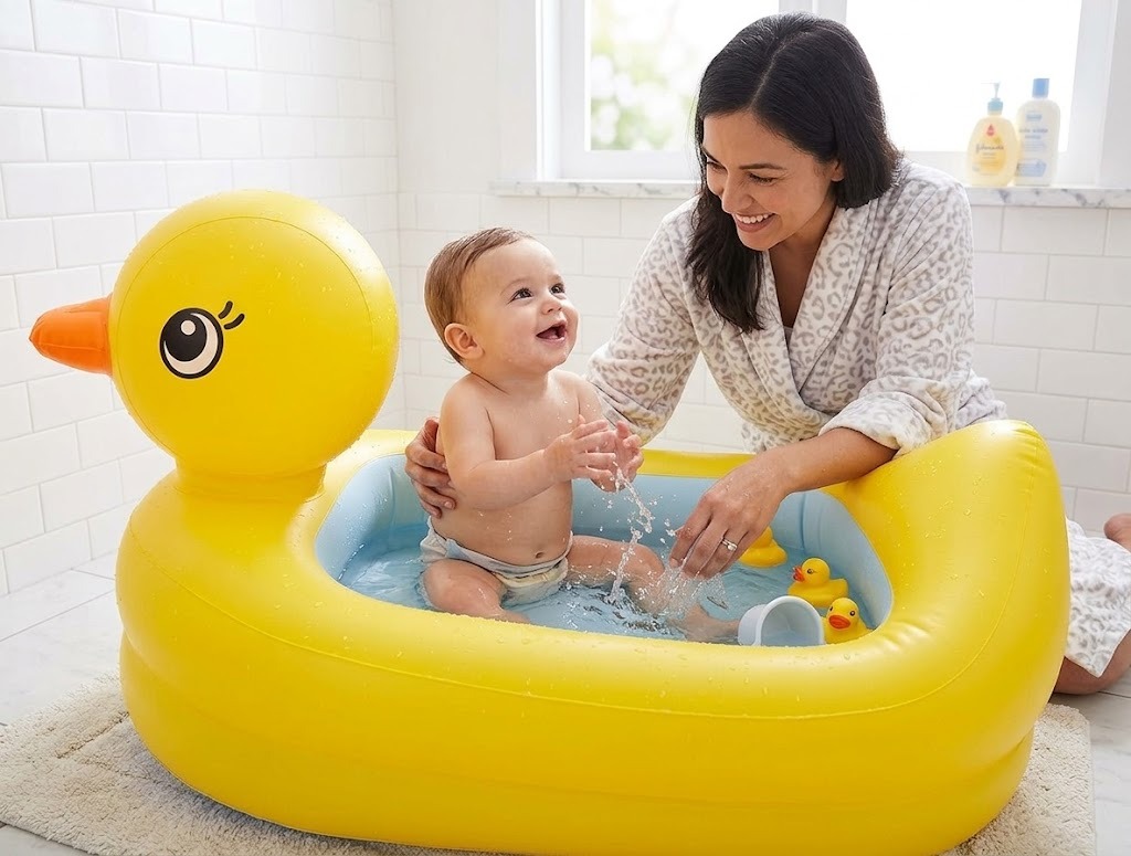 Bañera Inflable Para Bebes Y Niños Portatil Diseño Pato Amarillo Pato - Imagen 16