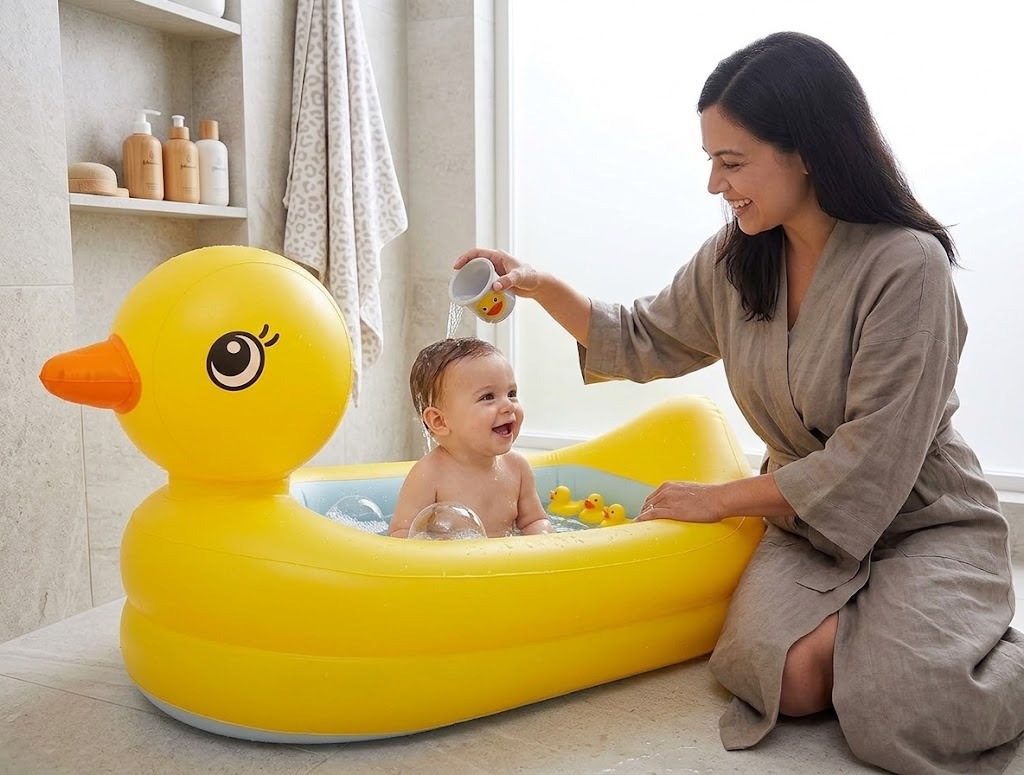Bañera Inflable Para Bebes Y Niños Portatil Diseño Pato Amarillo Pato - Imagen 4