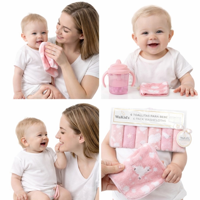 Babero Bebe Tipo Babitas X 6 Toallitas Gases Wakid's A-77879 Babitas Rosado - Imagen 4