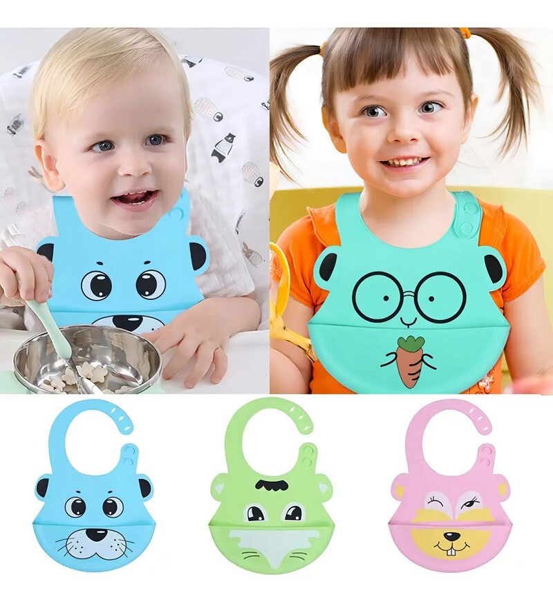 Baberos En Silicona Con Recolector Contenedor Bebe Infantil Rosado - Imagen 4