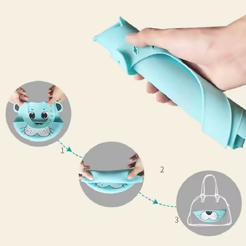 Baberos En Silicona Con Recolector Contenedor Bebe Infantil Rosado - Imagen 5