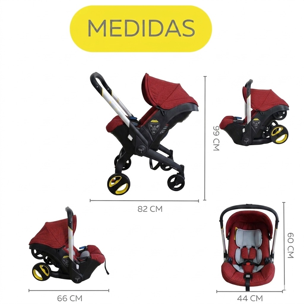 Coche Silla Carro Moisés Porta Bebe Paseador 2 en 1 / Rojo / Negro - Imagen 5