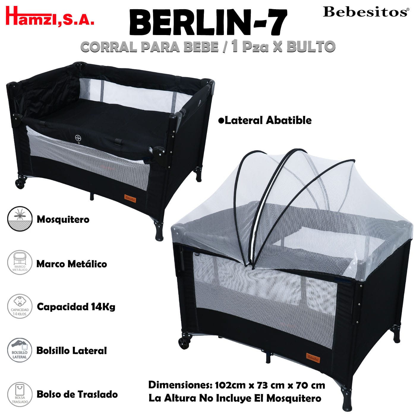 Cuna Corral Bebesitos Niño Niña Habitacíon Con Mosquitero Ref Berlin -7 - Imagen 2