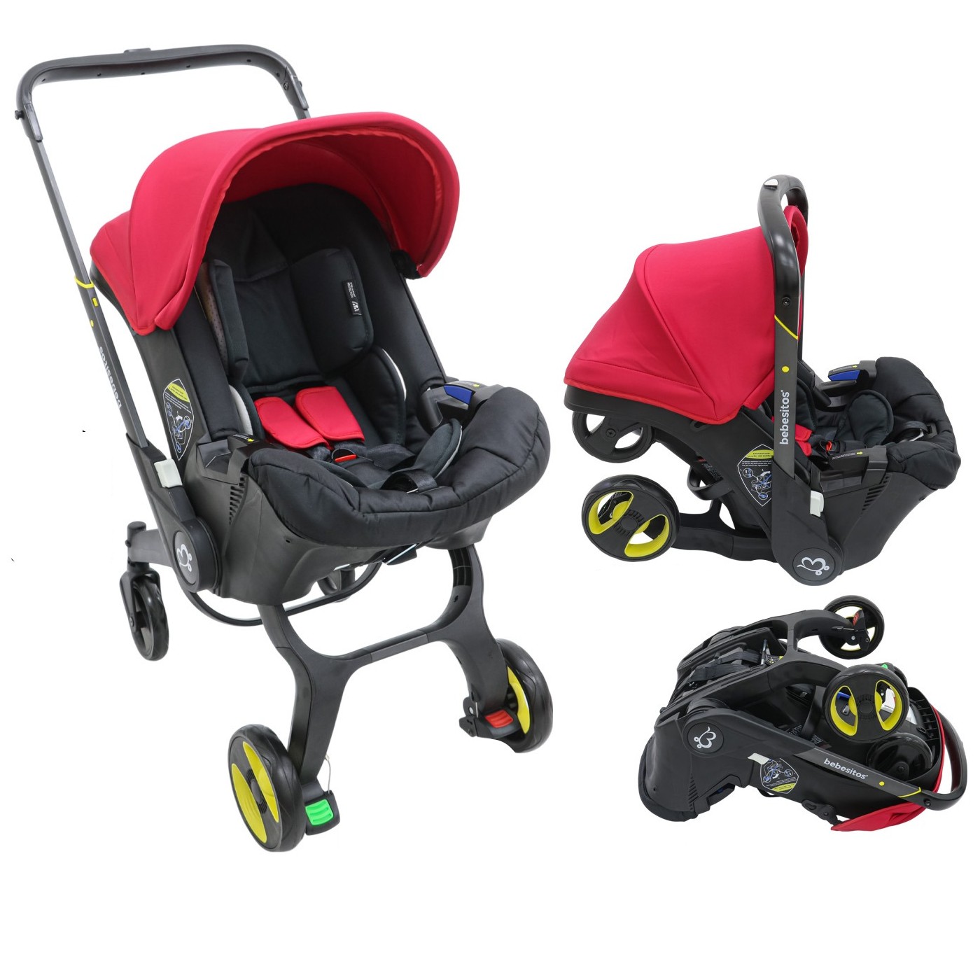 Coche Silla Carro Moisés Porta Bebe Paseador 2 en 1 / Rojo / Negro
