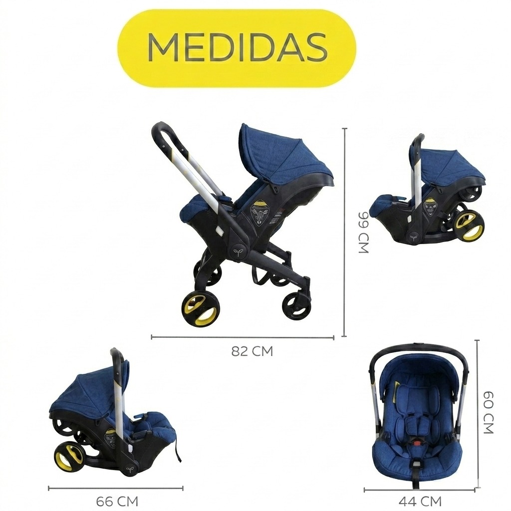 Coche Silla Carro Moisés Porta Bebe Paseador 2 en 1 / AZUL / Negro - Imagen 3