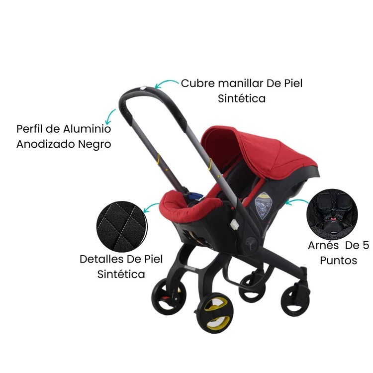 Coche Silla Carro Moisés Porta Bebe Paseador 2 en 1 / Rojo / Negro - Imagen 11