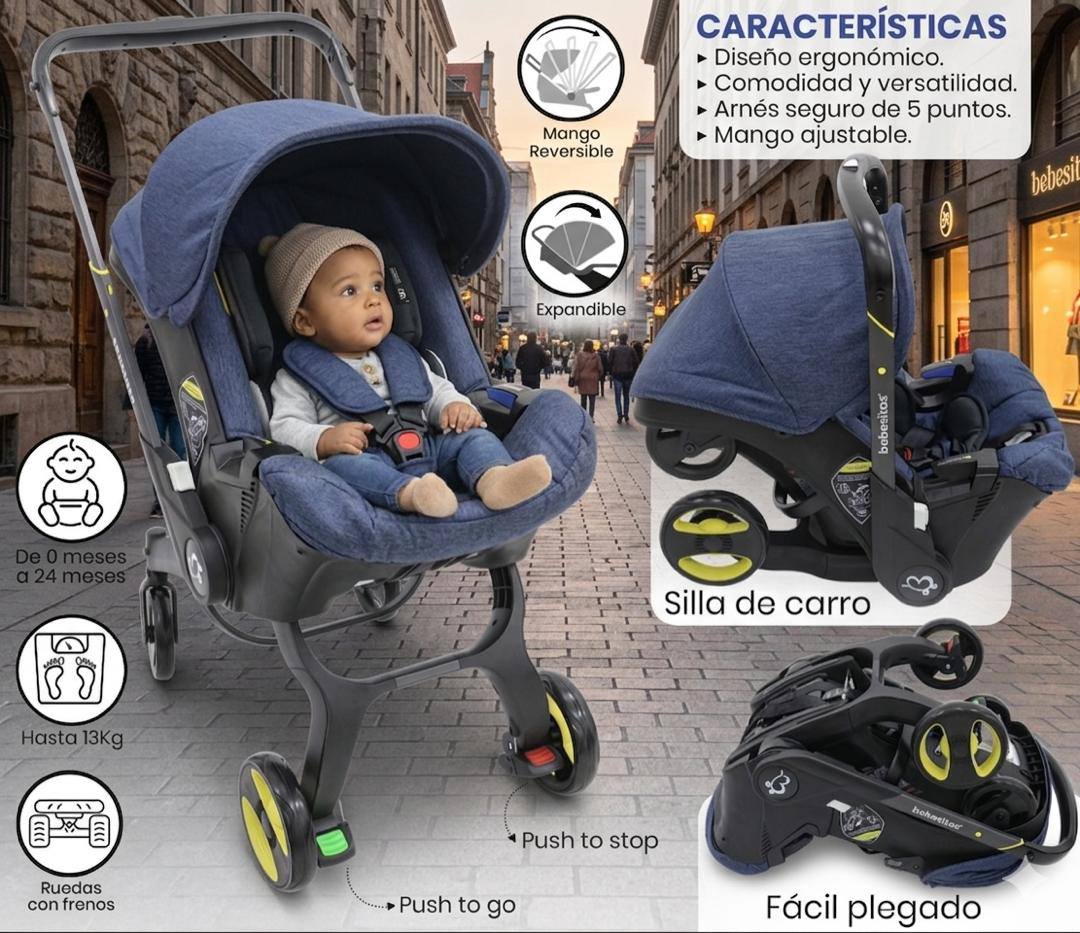 Coche Silla Carro Moisés Porta Bebe Paseador 2 en 1 / AZUL / Negro - Imagen 6