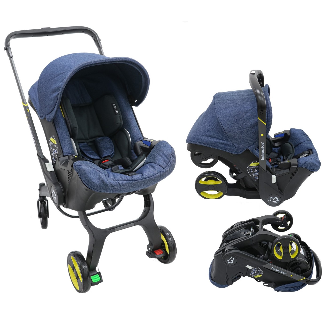 Coche Silla Carro Moisés Porta Bebe Paseador 2 en 1 / AZUL / Negro - Imagen 4