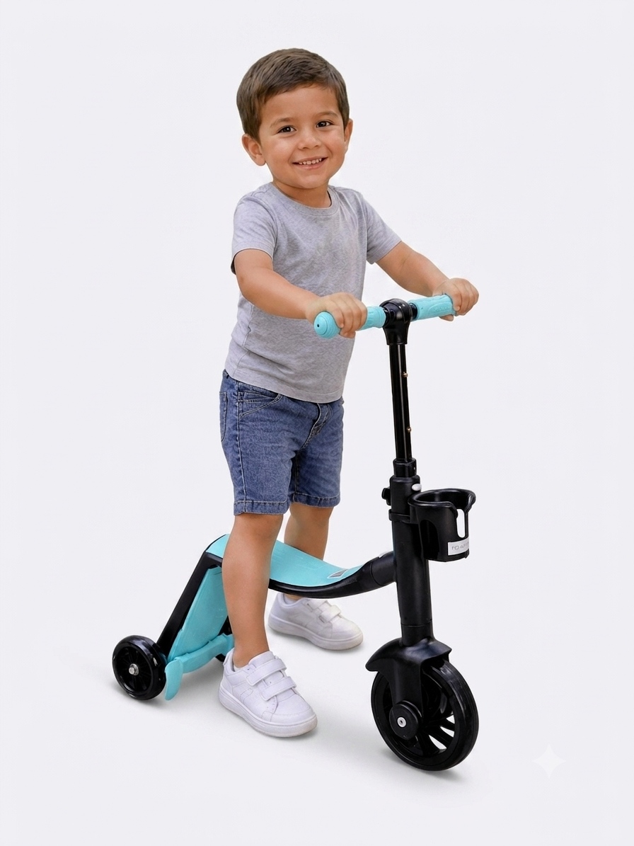 Scooter + Bicicleta De Iniciación + Triciclo Bebe Monopatín Infantil 3 En 1 Azul Negro - Imagen 5