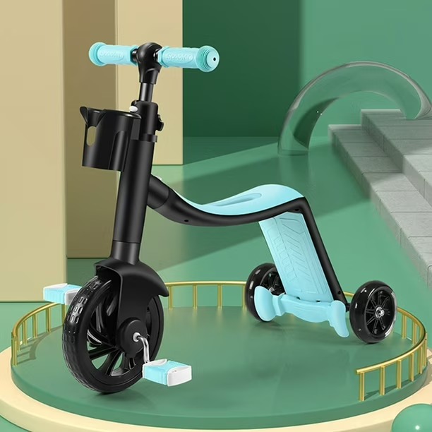 Scooter + Bicicleta De Iniciación + Triciclo Bebe Monopatín Infantil 3 En 1 Azul Negro - Imagen 6