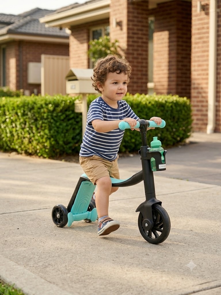 Scooter + Bicicleta De Iniciación + Triciclo Bebe Monopatín Infantil 3 En 1 Azul Negro - Imagen 16