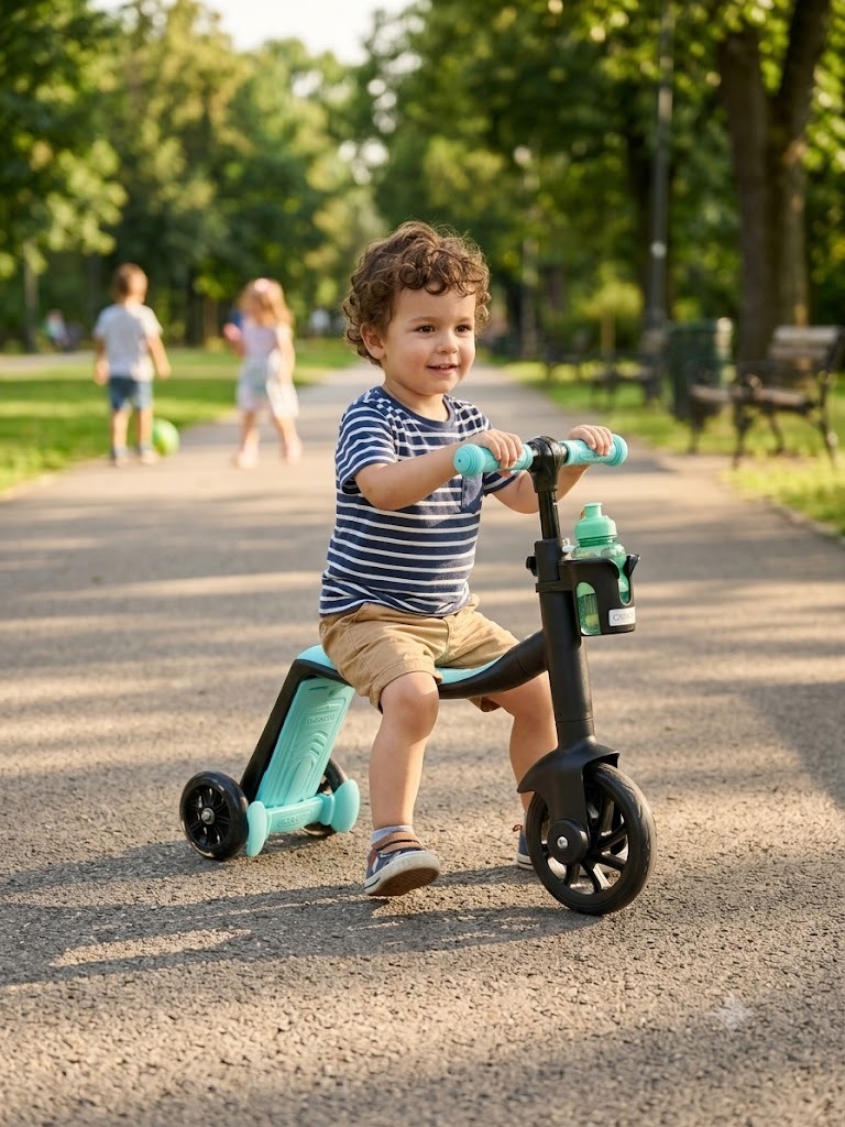 Scooter + Bicicleta De Iniciación + Triciclo Bebe Monopatín Infantil 3 En 1 Azul Negro - Imagen 17