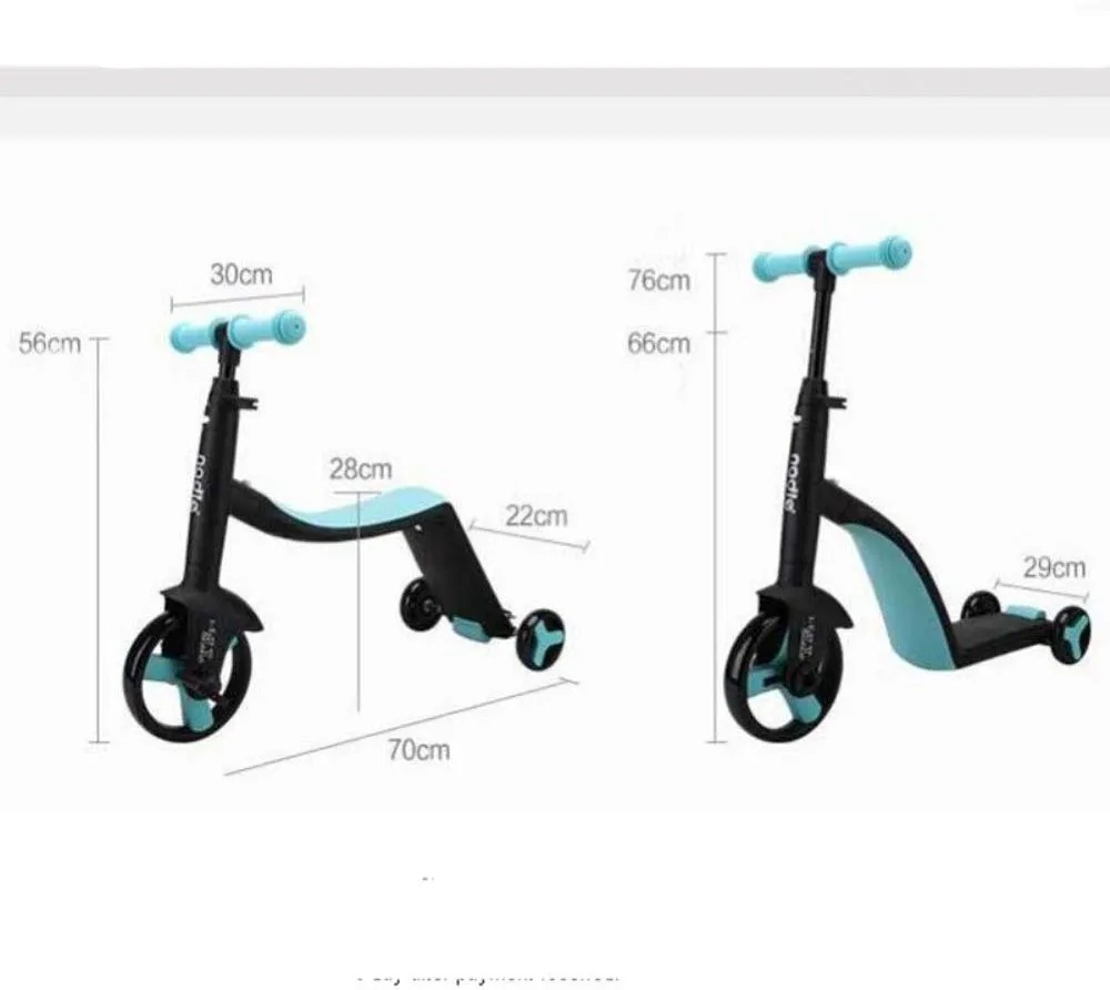 Scooter + Bicicleta De Iniciación + Triciclo Bebe Monopatín Infantil 3 En 1 Azul Negro - Imagen 2