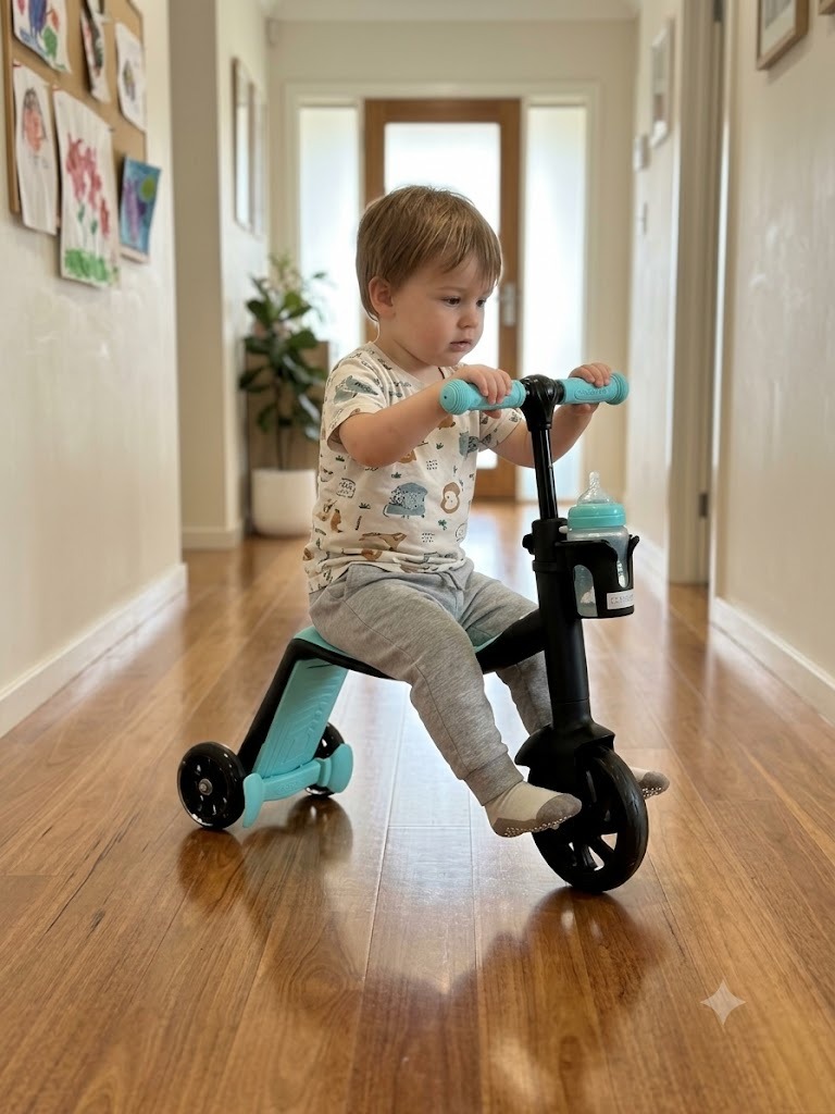 Scooter + Bicicleta De Iniciación + Triciclo Bebe Monopatín Infantil 3 En 1 Azul Negro - Imagen 15