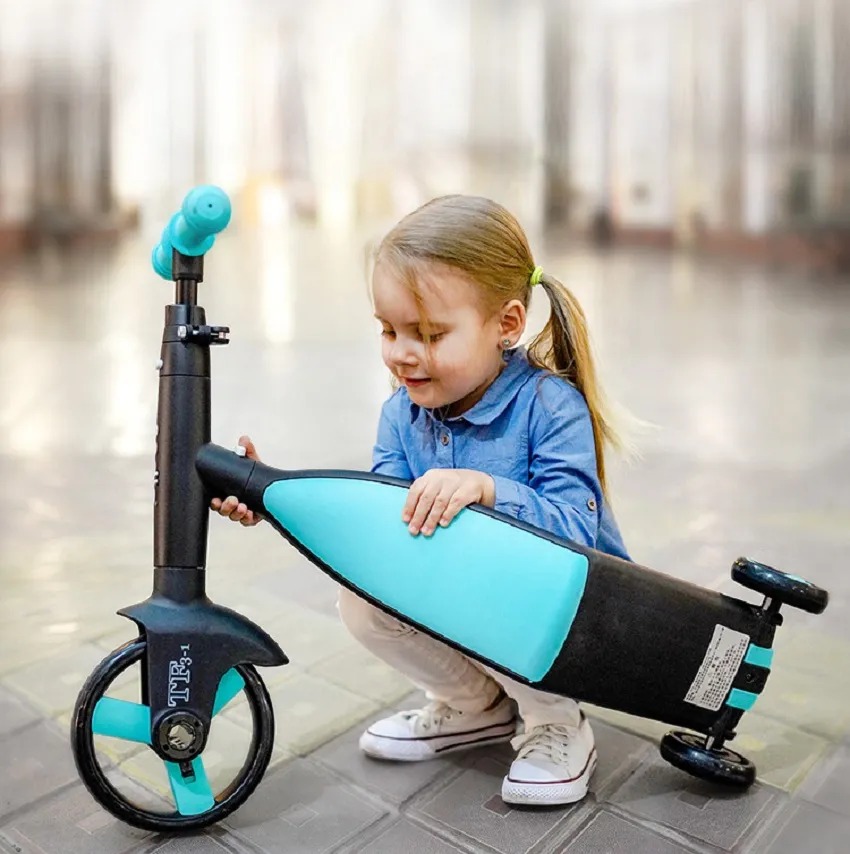 Scooter + Bicicleta De Iniciación + Triciclo Bebe Monopatín Infantil 3 En 1 Azul Negro - Imagen 3